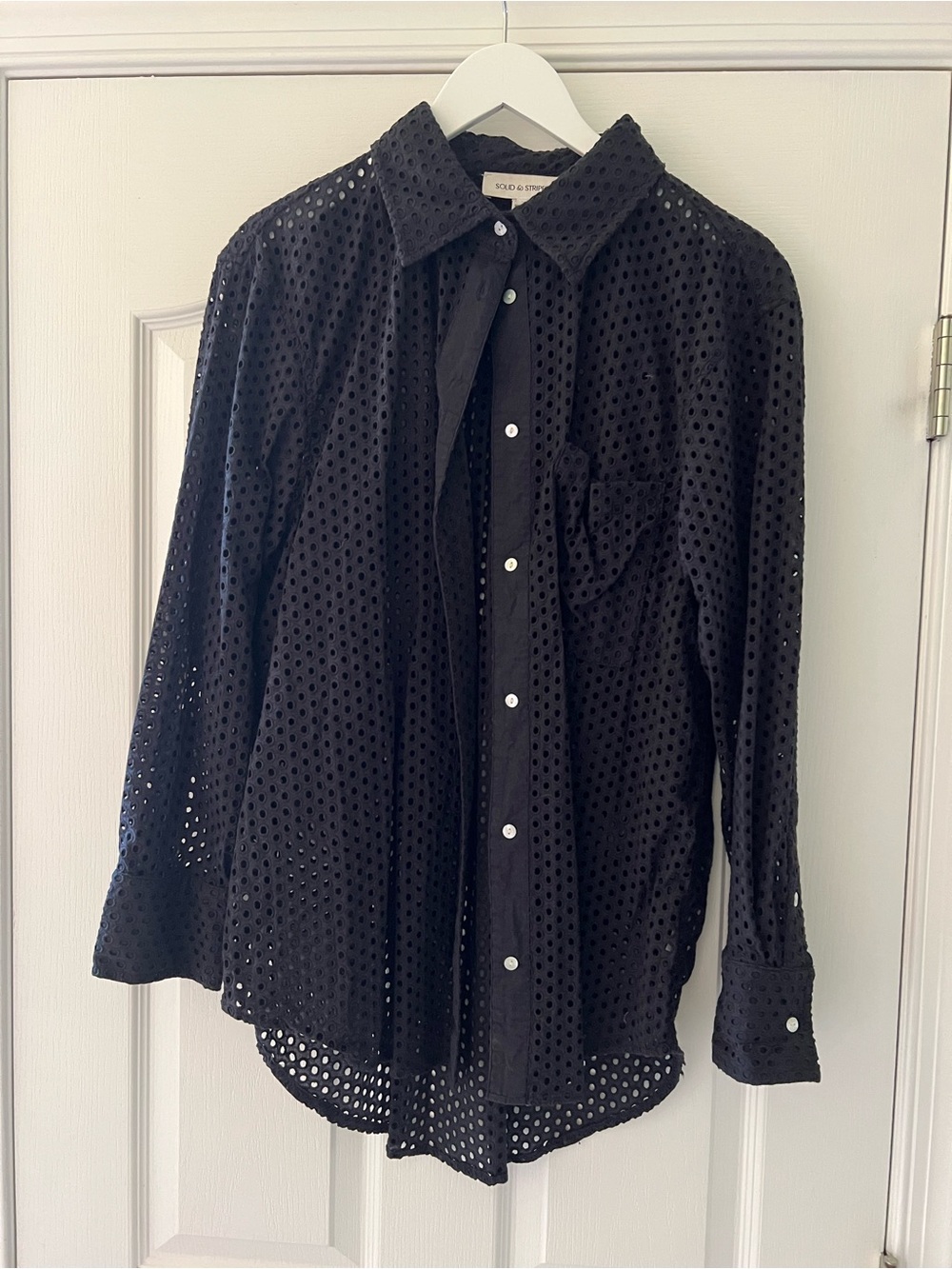SOLID & STRIPED Black Eyelet Button Shirt